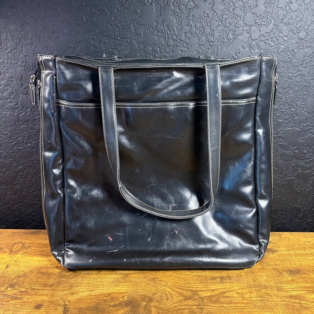 Buxton Organizer Black Leather Expandable Shoulder Tote Bag Womens Large